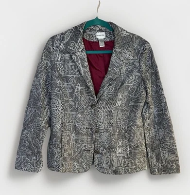 Blazer Chicos Talla 1 (Talla 8) Diseño Abstracto Negro y Gris con Costuras Metálicas Plateadas Foto 1 de 4