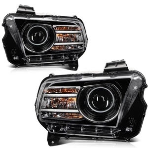 HID/Xenon Projector Headlamps For 2013-2014 Ford Mustang Black Pair US w/LED DRL - Picture 1 of 9