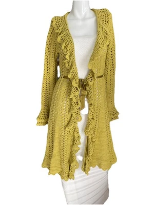 Vintage 90s Y2K Betsey Johnson New York Crochet Duster Cardigan Bell Sleeves L - Image 1 of 4