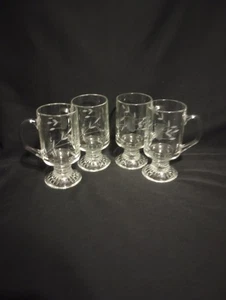 Princess House Heritage Crystal Mug Set of 4 Floral Etch Footed Tea/Coffee Cups - Picture 1 of 6
