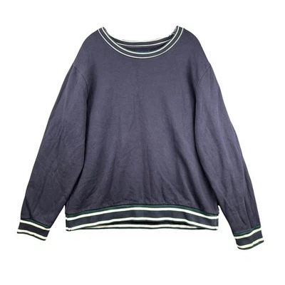 Arizona Jean Co Navy Blue Crewneck Sweatshirt Size XXL White Green Stripe Trim - Image 1 of 4