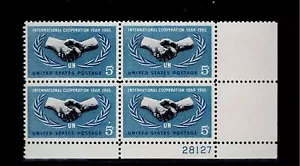 US Scott #1266, Plate Block #28127 1965 Cooperation Year 5c FVF MNH Lower Right - Picture 1 of 1