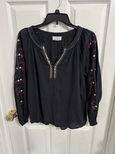 Velvet By Graham & Spencer Women’s Size Small Black Top Embroidered Sleeves - Picture 1 of 3
