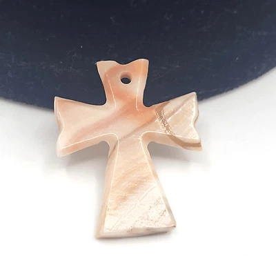 Artisan Carved Pink Striated Agate  Cross Pendant 1.5in - Image 1 of 3