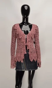 Vintage Maria Grachvogel Y2K Rosa Häkel Perlen Fee Langarm Strickjacke M - Bild 1 von 9