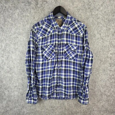 Guess Shirt Mens Extra Large Blue Check Pearl Snap Long SLeeve Slim Fit Western - Image 1 of 4