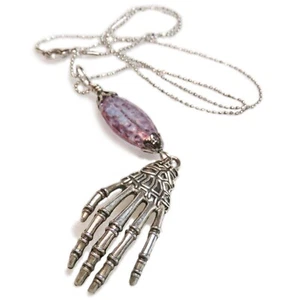 Halloween Purple Glass and Skeleton Hand Necklace By SoniaMcD - Picture 1 of 15