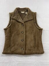 LL Bean Women's Light Brown Faux Suede Sherpa Lined Vest Button Up Size Large