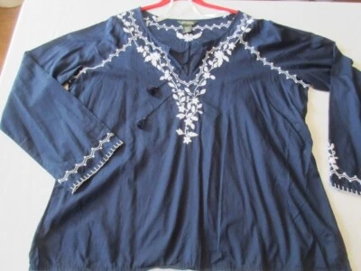 Blusa Eddie Bauer LS Azul Marino Pull Over con Diseño Floral Blanco, Talla XXL, NUEVA SIN ETIQUETAS Foto 1 de 4