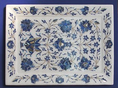 Bandeja de mármol placa marquetería mosaico lapislázuli incrustación semiprecioso arte hecho a mano Foto 1 de 3