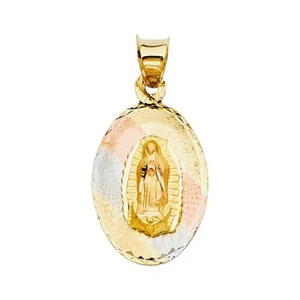 14K Tri Color Gold Diamond Cut Guadlupe Stamp Religious Pendant For Necklace - Picture 1 of 4