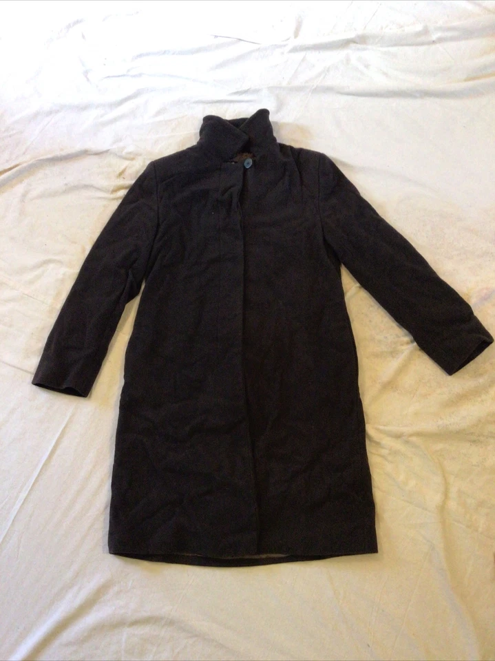 Italian Made Willi Smith Wool & Nylon Dark Brown Button Up Long Coat, Size 8 - Image 1 of 4