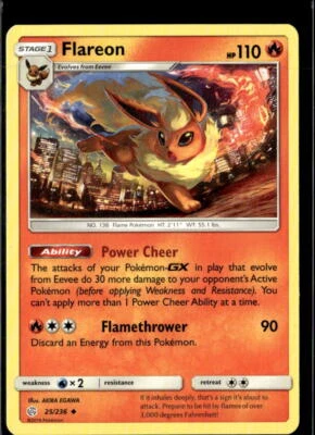 Pokemon Flareon 25/236 Cosmic Eclipse Non Holo Uncommon - Image 1 of 2