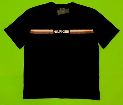 TOMMY HILFIGER Men’s Short Sleeve T-Shirt Size 3XL Blue w/White, Red 100% Cotton - Image 1 of 4