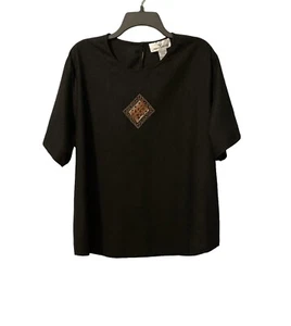 ERIN LONDON 2XL 100% Silk Black Cheetah Aztec Print Embroidery Top Blouse - Picture 1 of 8