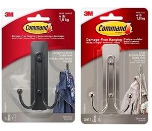 Command Hook Double Hanging Large Damage Free Self Adhesive Coat Clothing Bags. - Picture 1 of 7
