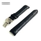 Black Curved End Croco Leather Replacement Watch Band Strap Butterfly Clasp 1541