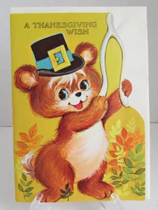 VINTAGE 60's CharmCraft Thanksgiving Bear Pilgrim Wish Greeting Card - NEW! - Picture 1 of 3