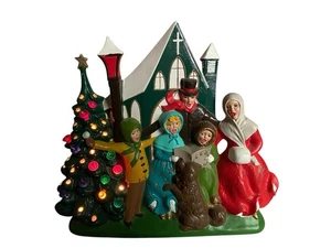 Vtg Ceramic Atlantic Mold Christmas Tree Church Fam Carolers '76 Light - Picture 1 of 14