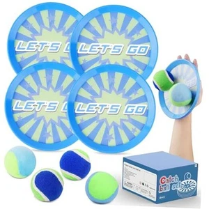 Kids Toys Toss and Catch Ball Set Game with,Beach Toy Pool 1 4 Paddles 4 Balls - Picture 1 of 7