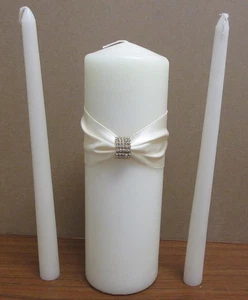 Blanco Elegante Boda Unidad Vela Vela Cónica Set Crema Faja y Estrás - Imagen 1 de 1
