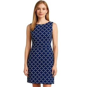 Tahari Arthur S. Levine 6P Navy Geometric Sleeveless Sheath Dress Office Casual - Picture 1 of 10