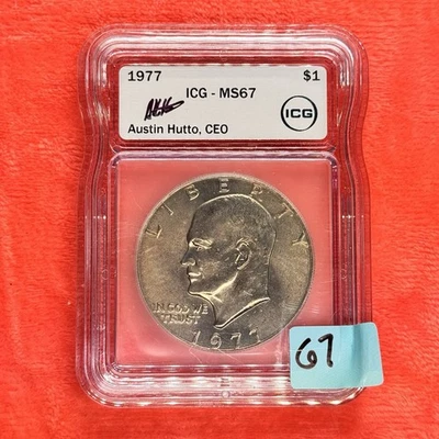 1977 MS67 Eisenhower IKE dollar ICG HAND SIGNED LABEL MINT! - Image 1 of 4