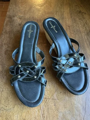 Сандалии на танкетке Cole Haan черные 7 1/2 м запатентованные пробковые 7,5 М - Изображение 1 из 4