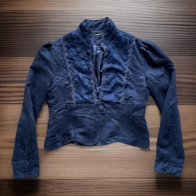 NIKKIALO женщин L темно-синий искусственной замши кружева укороченный викторианский блейзер куртка - Изображение 1 из 4