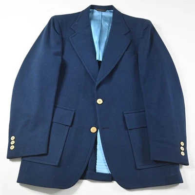 Chaqueta Blazer Abrigo Deportivo De Colección Hecha en EE. UU. 40L Azul Marino Franela Botón Dorado para Hombres Foto 1 de 4