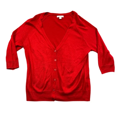 New York & Co. Large Red Cardigan Button Front 3/4 Sleeve 100% Acrylic - Image 1 of 4