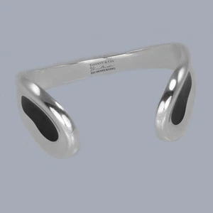 Tiffany & Co Elsa Peretti 925 Silver Black Enamel Thumbprint Cuff Bangle – 2004 - Picture 1 of 16