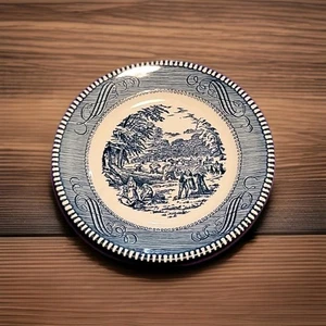 Vintage Currier & Ives Blue and White 6 3/8" Decorative Small Harvest Plate - Picture 1 of 6