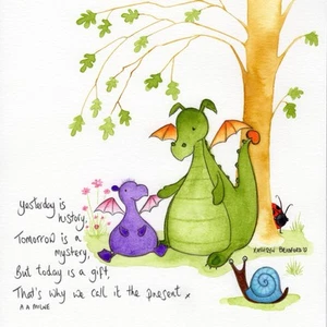 Mounted Original Dexter and Effi the Dragons Painting - Picture 1 of 2