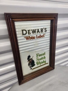Vintage Dewar’s Scotch Fine Whisky Mirror Wood Frame Pub Breweriana 14” x 10” - Picture 1 of 4