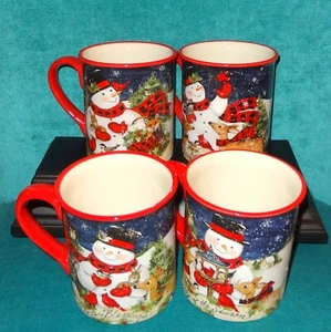 Certified International MAGIC OF CHRISTMAS SNOWMAN by Susan Winget (4 Mug Set) - Picture 1 of 8
