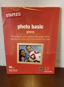 Staples Photo Paper Basic Gloss 30 Sheets Total 11 x 8.5” 9 Mil 53lb #471861 - Picture 1 of 5