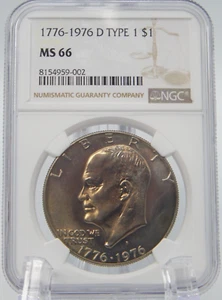 1976 D TYPE 1 Eisenhower Ike Silver $1 Dollar - NGC MS66 (BT786) - Picture 1 of 4