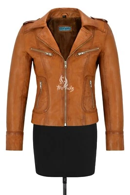 RACHEL Damas Chaqueta de Cuero Tostado Clásico Moda Chaqueta de Cuero Real Foto 1 de 4