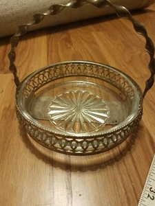 Vintage Glass Vanity Tray With Twisted Metal Handle and Art Design Dish Holder - Picture 1 of 8