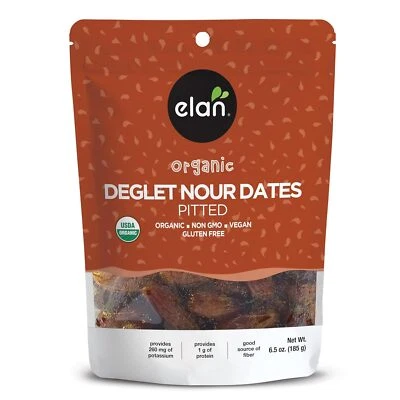 Elan Organic Pitted Dates, 6,5 oz, frutos secos naturalmente dulces, sin hoyos, sin azúcar Foto 1 de 4