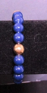 Blue & Gold-colored Stretch beaded Bracelet - Picture 1 of 4