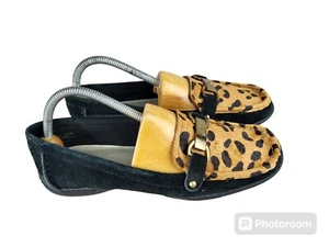 Anne Klein Zerega  Leopard Print Loafer Black womens shoes sz 8.5 Leather Uppers - Picture 1 of 11