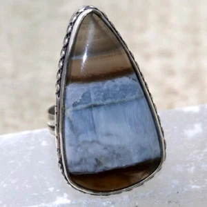 925 Silver Plated Owhyee Blue Opal Ethnic Ring Jewelry Size US 5.5 AU C940 - Imagen 1 de 3
