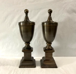 Pair 1980’s Vintage 6.12 Pounds Solid Bronze Metal 13.75” Tall Decor Mantel Urn - Picture 1 of 11