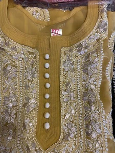 Indian Lukhnavi Georgett Gold Kuti With White Gota Pati Embroidery Size 40 - Picture 1 of 1