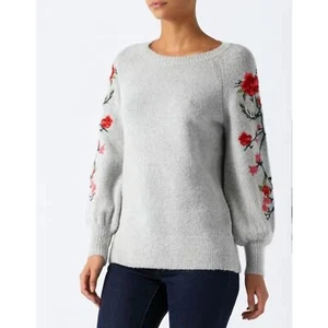 Monsoon | Flora Embroidered Sleeve Wool Blend Sweater | Medium - Picture 1 of 11
