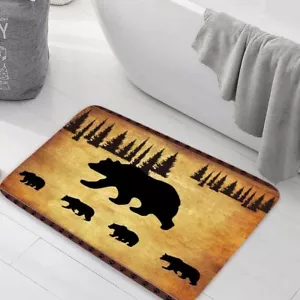 Rustic Cabin Bathroom Rug Non Slip Bath Mat with Black Bear Forest Trees Cabi... - Picture 1 of 7