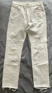 NEW 501 Levi’s Original Jeans Womens White Distressed 26X30 Button Fly - Picture 1 of 13