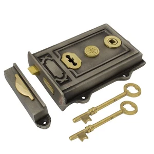 Davenport Door Rim Lock Antique Wrought Cast Iron & Brass Latch Victorian Style - Picture 1 of 2